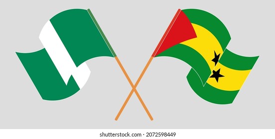 Crossed and waving flags of Nigeria and Sao Tome and Principe