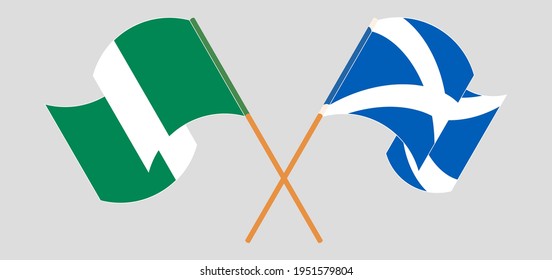 Crossed and waving flags of Nigeria and Scotland