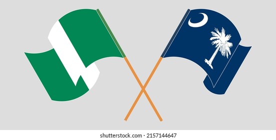 Crossed and waving flags of Nigeria and The State of South Carolina. Vector illustration
