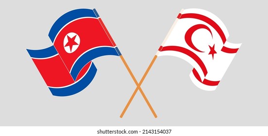 Crossed and waving flags of North Korea and Northern Cyprus. Vector illustration
