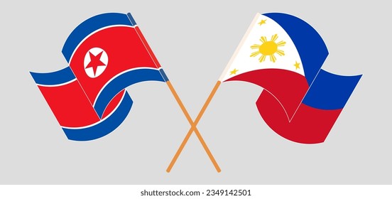 Crossed and waving flags of North Korea and the Philippines. Vector illustration
