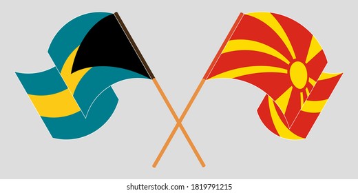 Crossed and waving flags of North Macedonia and Bahamas