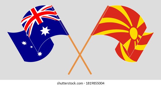 Crossed and waving flags of North Macedonia and Australia