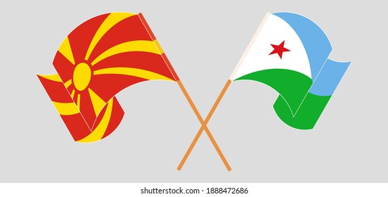 Crossed and waving flags of North Macedonia and Djibouti