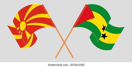 Crossed and waving flags of North Macedonia and Sao Tome and Principe
