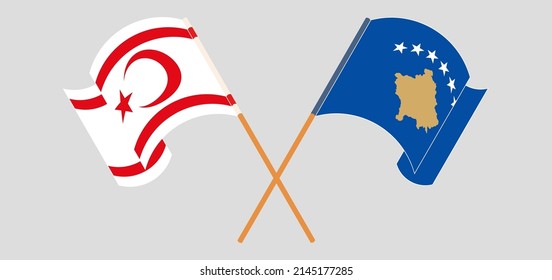 Crossed and waving flags of Northern Cyprus and Kosovo. Vector illustration

