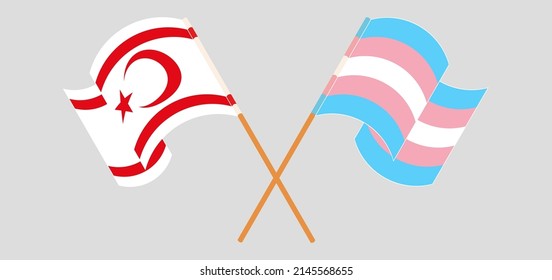 Crossed and waving flags of Northern Cyprus and Transgender Pride. Vector illustration
