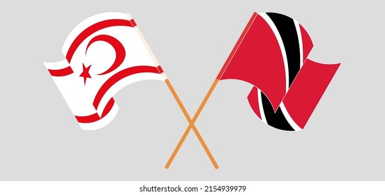 Crossed and waving flags of Northern Cyprus and Trinidad and Tobago. Vector illustration
