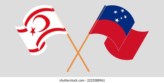 Crossed and waving flags of Northern Cyprus and Samoa. Vector illustration
