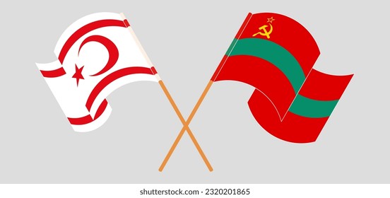 Crossed and waving flags of Northern Cyprus and Transnistria. Vector illustration

