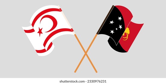 Crossed and waving flags of Northern Cyprus and Papua New Guinea. Vector illustration
