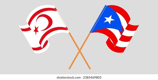 Crossed and waving flags of Northern Cyprus and Puerto Rico. Vector illustration
