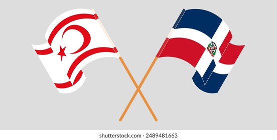 Crossed and waving flags of Northern Cyprus and Dominican Republic. Vector illustration
