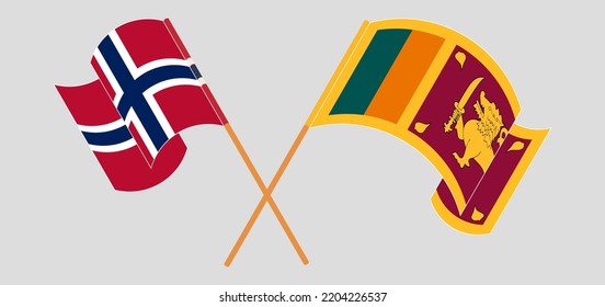 Crossed and waving flags of Norway and Sri Lanka. Vector illustration
