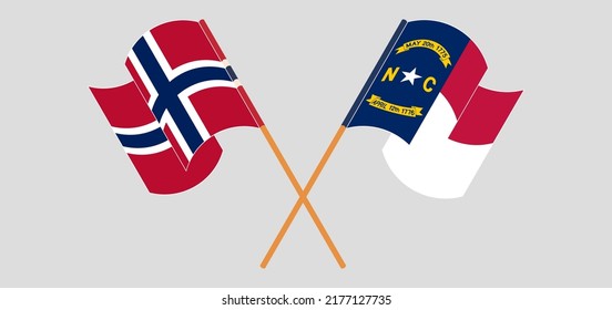 Crossed and waving flags of Norway and The State of North Carolina. Vector illustration
