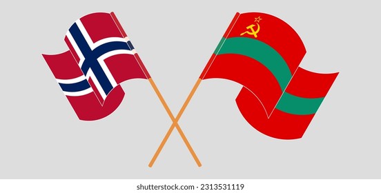 Crossed and waving flags of Norway and Transnistria. Vector illustration
