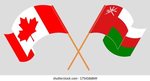 Crossed and waving flags of Oman and Canada