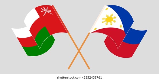 Crossed and waving flags of Oman and the Philippines. Vector illustration
