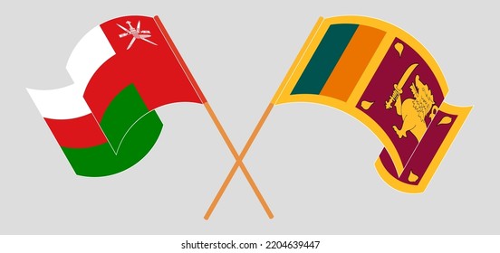 Crossed and waving flags of Oman and Sri Lanka. Vector illustration
