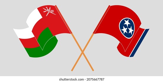 Crossed and waving flags of Oman and The State of Tennessee. Vector illustration
