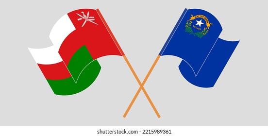 Crossed and waving flags of Oman and The State of Nevada. Vector illustration
