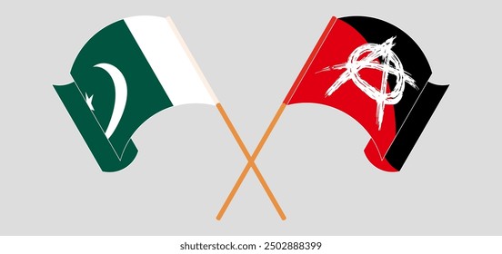 Crossed and waving flags of Pakistan and Anarchy. Vector illustration
