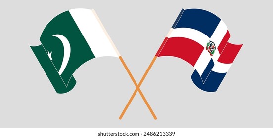 Crossed and waving flags of Pakistan and Dominican Republic. Vector illustration
