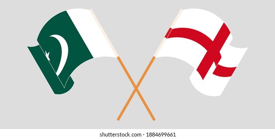 Crossed and waving flags of Pakistan and England