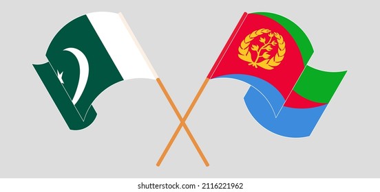 Crossed and waving flags of Pakistan and Eritrea. Vector illustration
