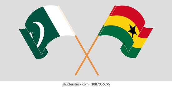 Crossed and waving flags of Pakistan and Ghana