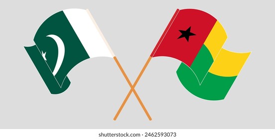 Crossed and waving flags of Pakistan and Guinea-Bissau. Vector illustration
