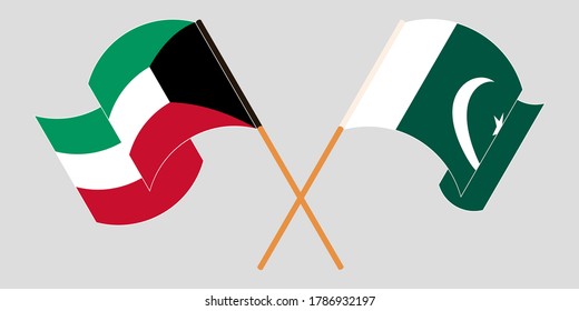 Gekreuzte und wehende Flaggen Pakistans und Kuwaits