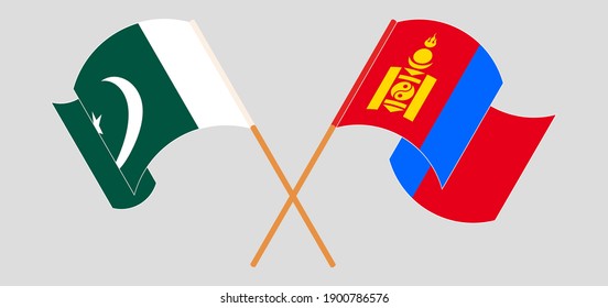Banderas cruzadas y ondeadas de Pakistán y Mongolia