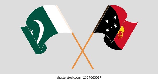 Crossed and waving flags of Pakistan and Papua New Guinea. Vector illustration
