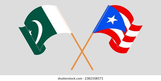 Crossed and waving flags of Pakistan and Puerto Rico. Vector illustration
