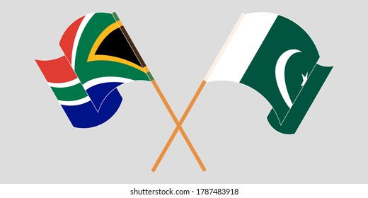 Crossed and waving flags of Pakistan and Republic of South Africa