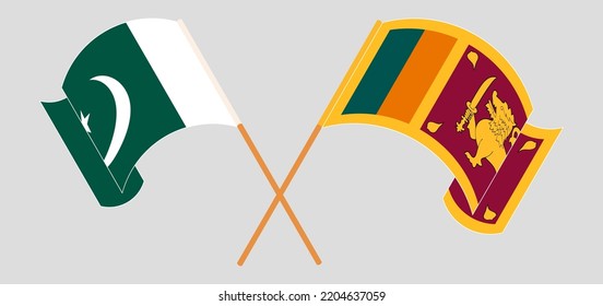 Crossed and waving flags of Pakistan and Sri Lanka. Vector illustration
