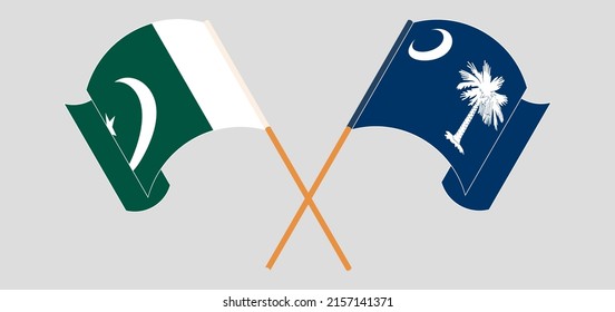 Crossed and waving flags of Pakistan and The State of South Carolina. Vector illustration
