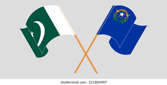 Crossed and waving flags of Pakistan and The State of Nevada. Vector illustration
