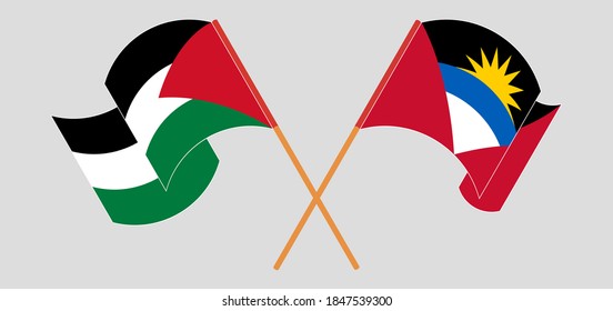 Crossed and waving flags of Palestine and Antigua and Barbuda