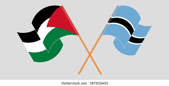 Banderas cruzadas y ondeando banderas de Palestina y Botswana