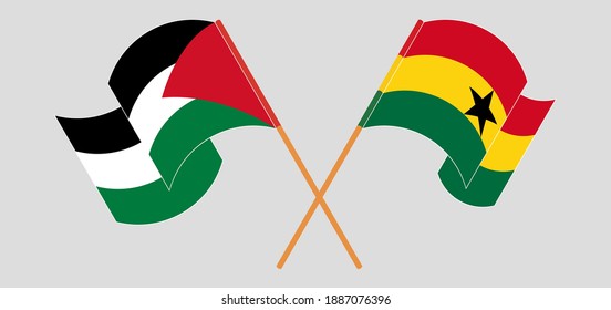 Crossed and waving flags of Palestine and Ghana