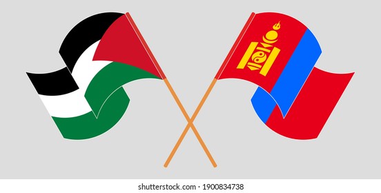 Überquerte und wehende Flaggen Palästinas und der Mongolei