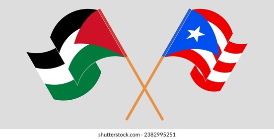 Crossed and waving flags of Palestine and Puerto Rico. Vector illustration
