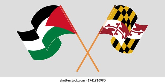 Crossed and waving flags of Palestine and the State of Maryland