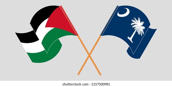 Cruzada y ondeando banderas de Palestina y El estado de Carolina del Sur. Ilustración del vector
