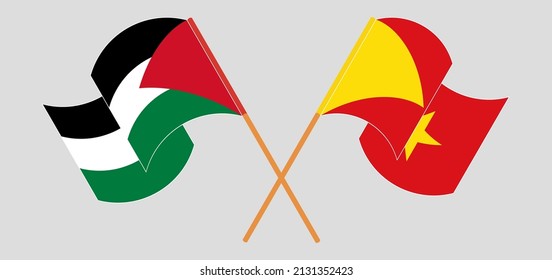 Crossed and waving flags of Palestine and Tigray. Vector illustration

