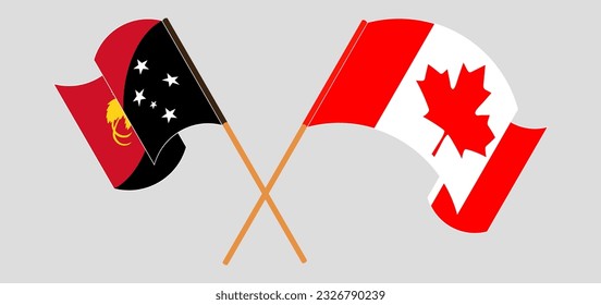 Crossed and waving flags of Papua New Guinea and Canada. Vector illustration
