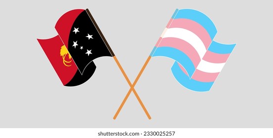 Crossed and waving flags of Papua New Guinea and Transgender Pride. Vector illustration
