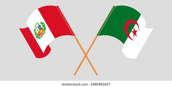 Crossed and waving flags of Peru and Algeria. Vector illustration
